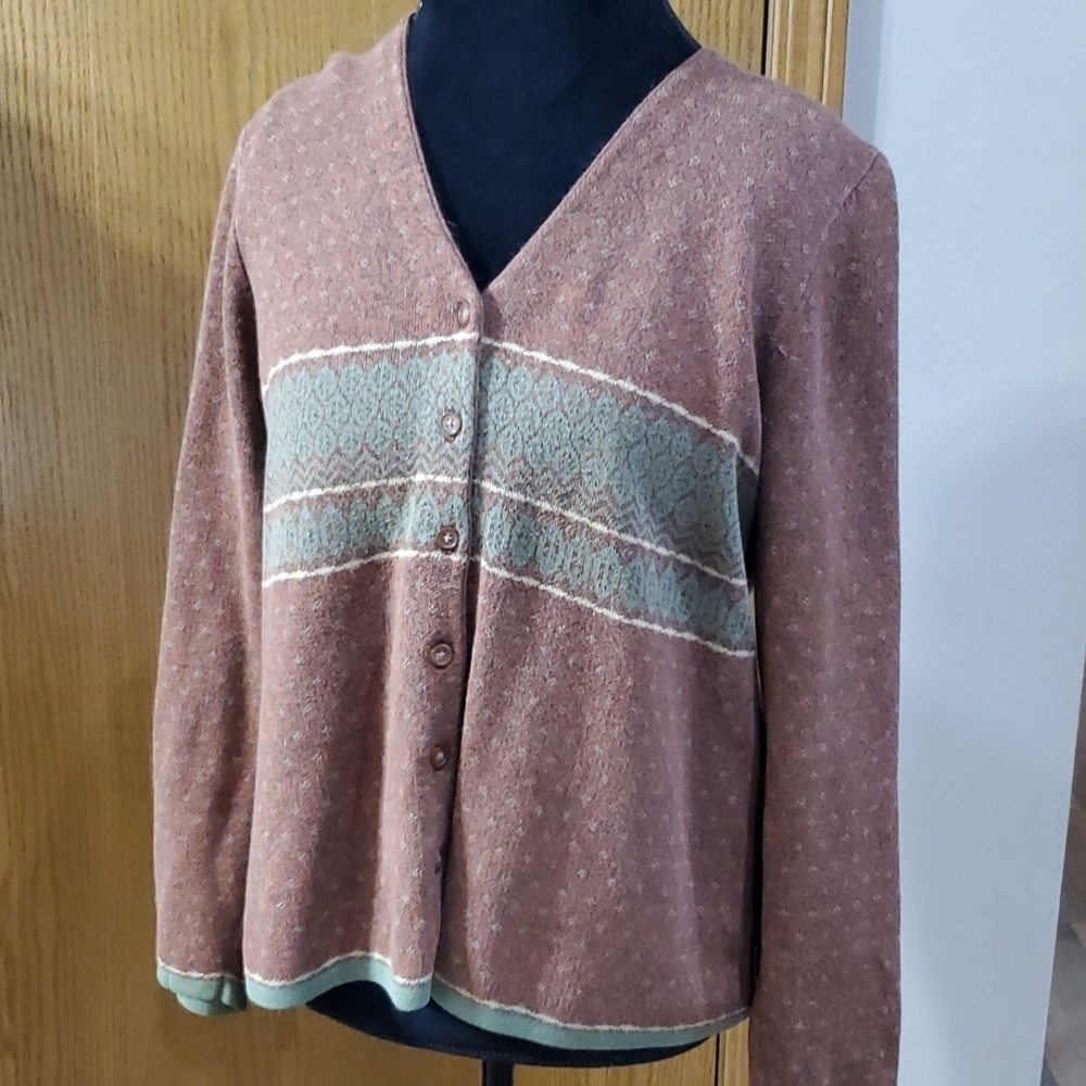 Woolrich alpine rust red green button up cardigan
